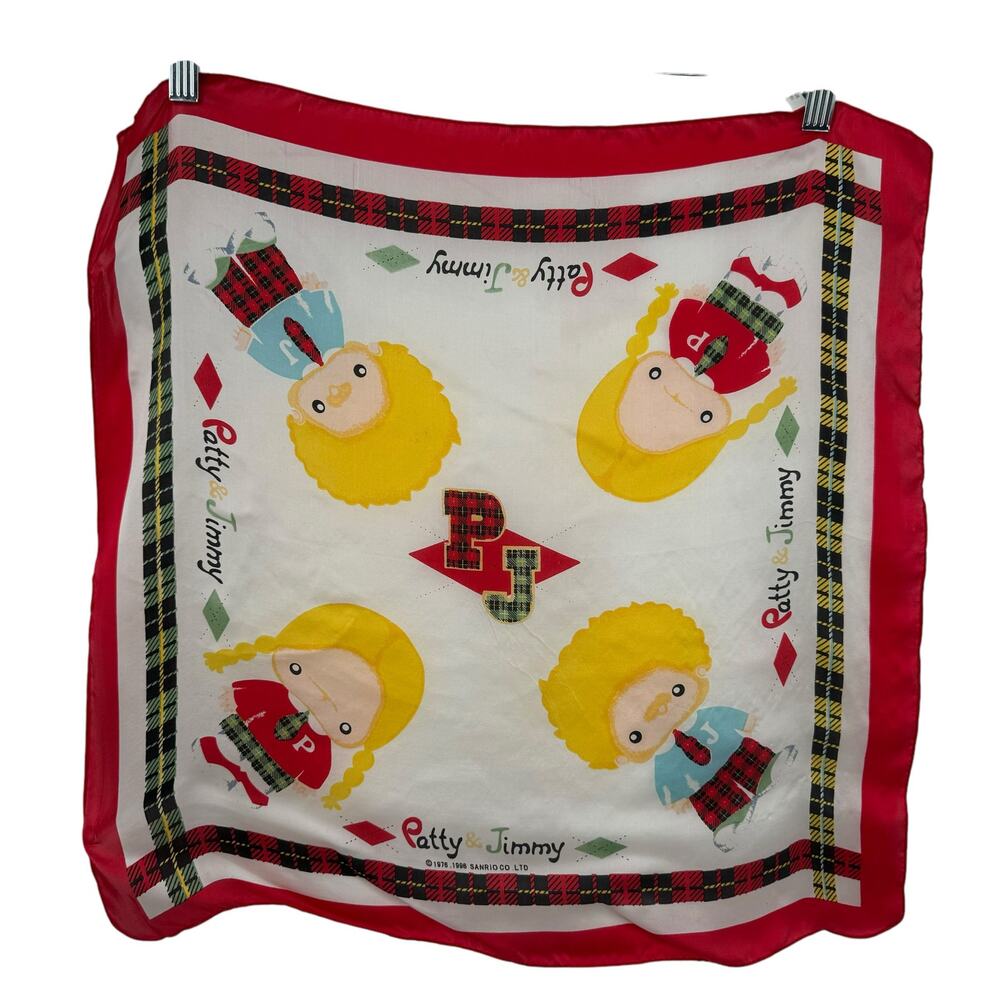 Vtg Kawaii 90s Sanrio Patty and Jimmy Silk Neck Scarf Foulard Neckerchief‎ Japan